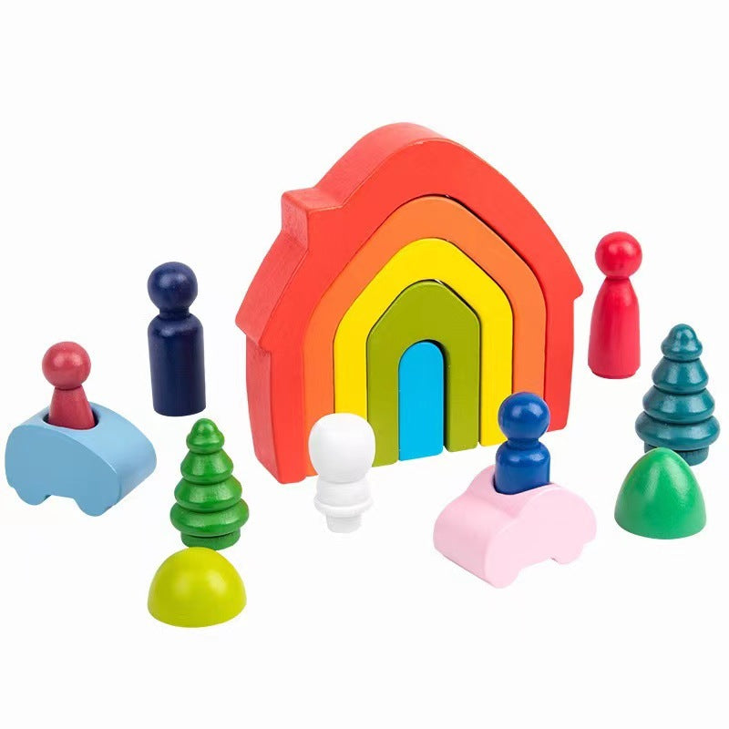 Rainbow wooden nesting blocks and stacking arches creative construction photo 2
