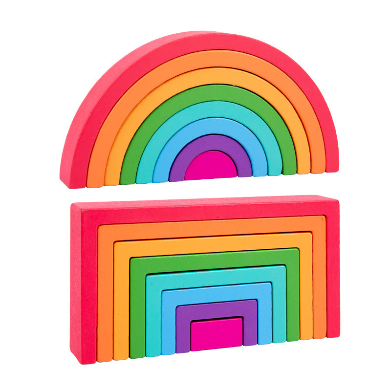 Rainbow wooden nesting blocks and stacking arches creative construction photo 3