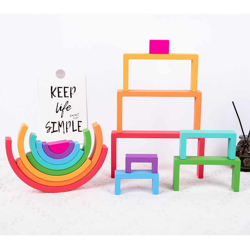 Rainbow wooden nesting blocks and stacking arches creative construction photo 4