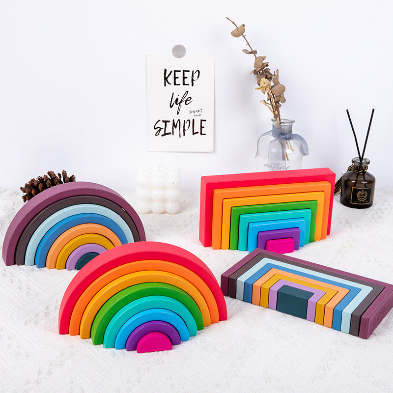 Rainbow wooden nesting blocks and stacking arches creative construction photo 5