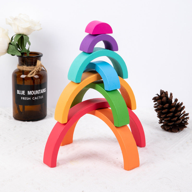 Rainbow wooden nesting blocks and stacking arches creative construction photo 6