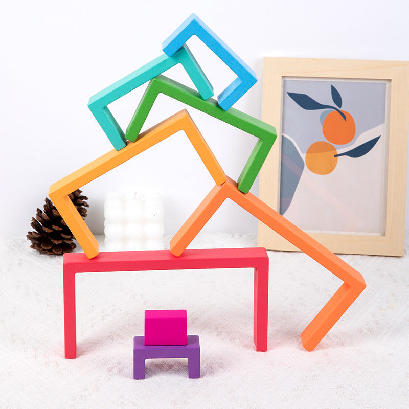 Rainbow wooden nesting blocks and stacking arches creative construction photo 9