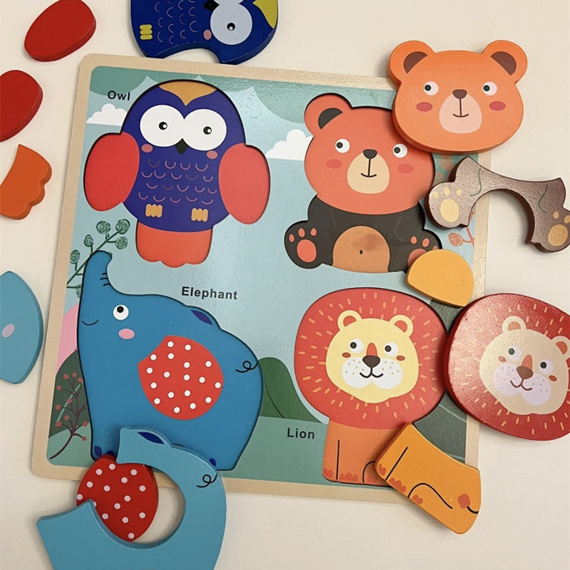 Kinmilo illustrated wooden animal and transport matching puzzle board - theme view 2