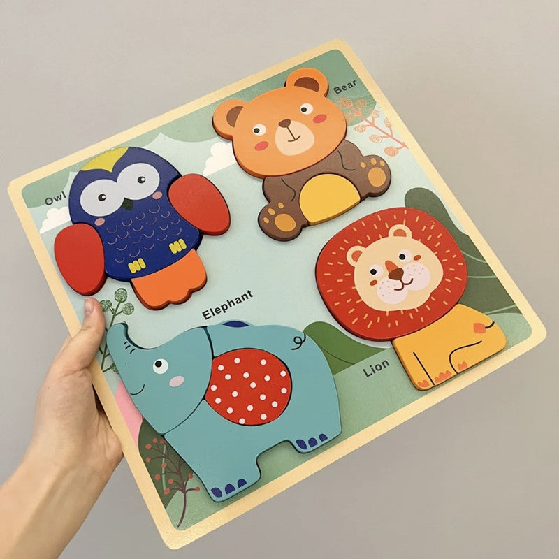 Kinmilo illustrated wooden animal and transport matching puzzle board - theme view 7